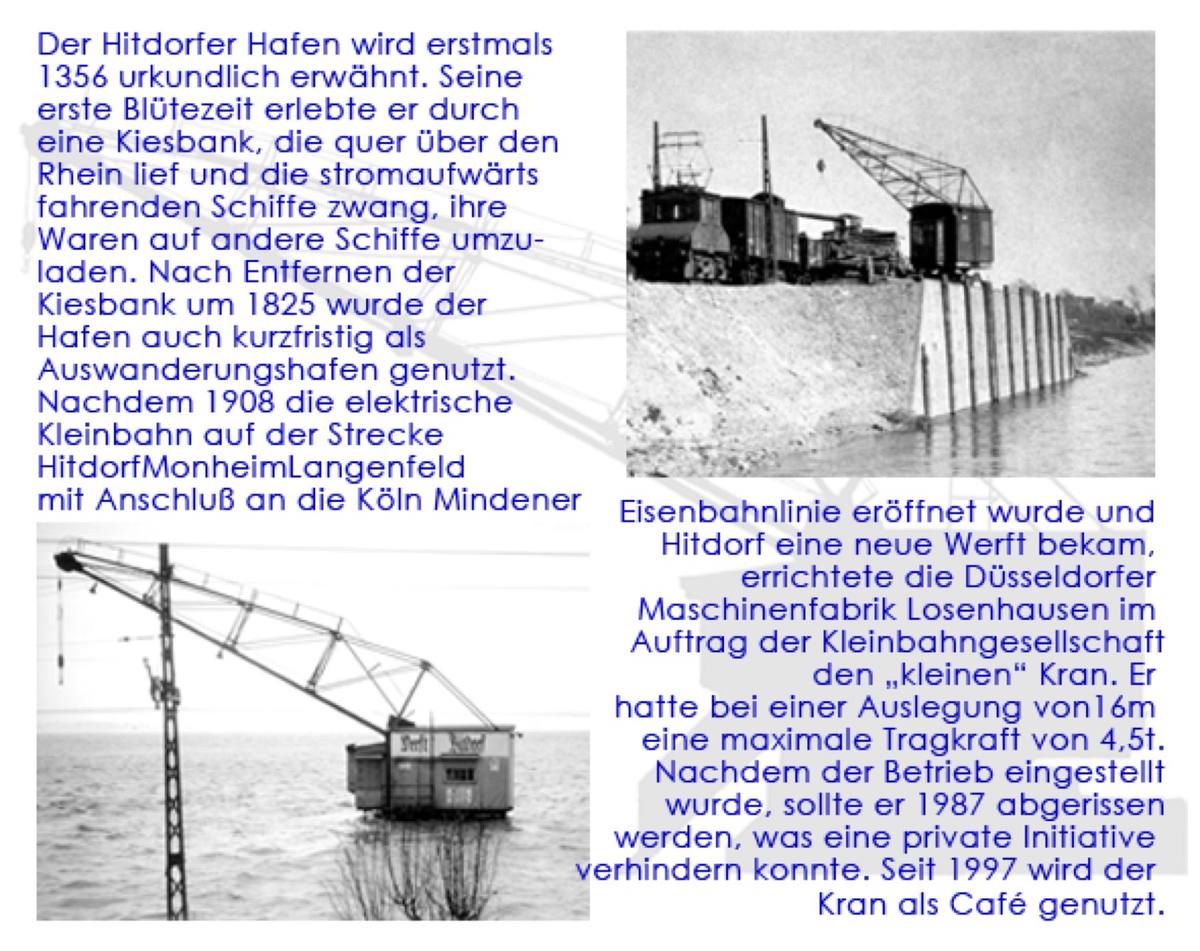 Historische Darstellung des Krans am Hitdorfer Hafen